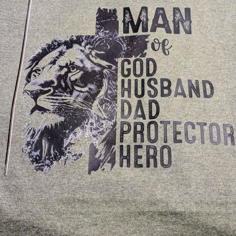 Fathers Day Tee Shirts, HoodiesHanes Olive Green Graphic Tee - Man of God Design